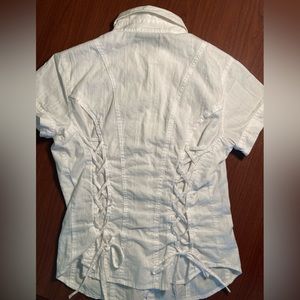 Vintage Harley Davidson white corset back button up Size Small
